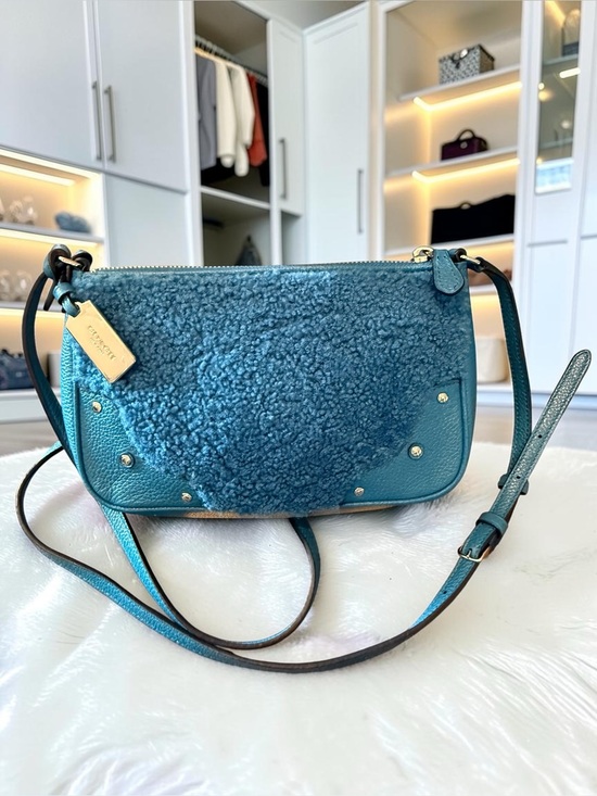 Coach Handbags - Coach Small Rhyder Pochette in Shearling & Leather — Peacock Blue